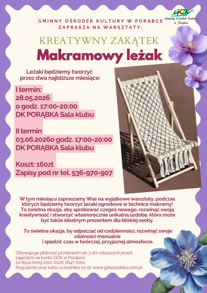 Kreatywny zakątek - maj Makramowy leżak